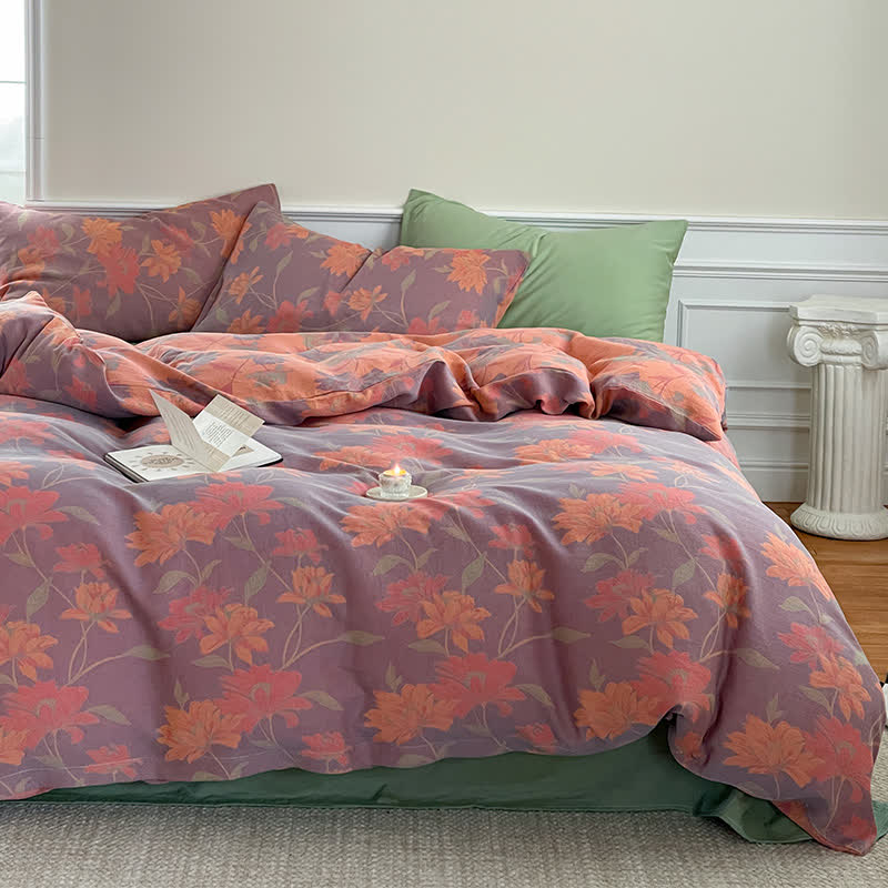 Pastoral Lotus Cotton Gauze Bedding Set(4PCS)