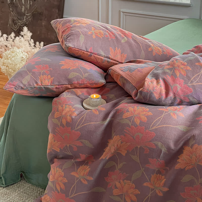 Pastoral Lotus Cotton Gauze Bedding Set(4PCS)