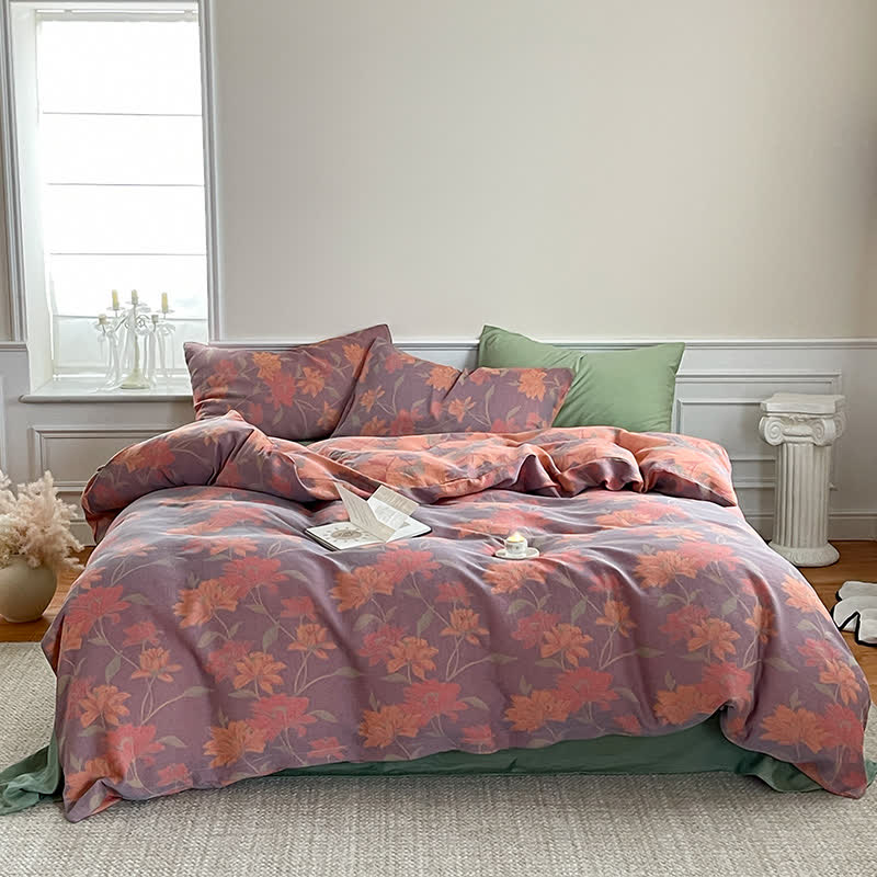 Pastoral Lotus Cotton Gauze Bedding Set(4PCS)