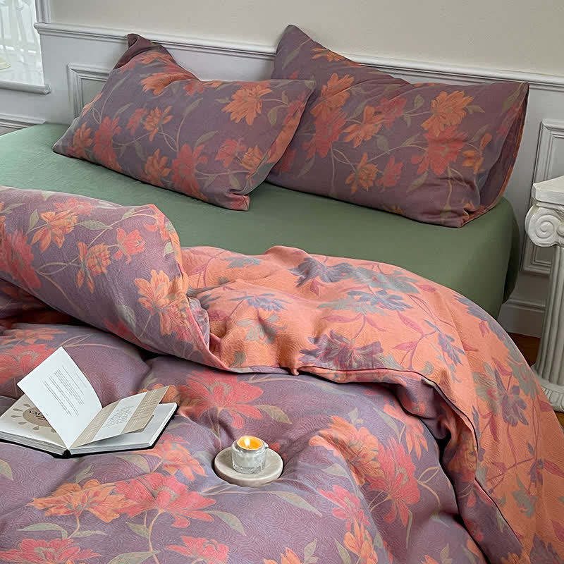 Pastoral Lotus Cotton Gauze Bedding Set(4PCS)