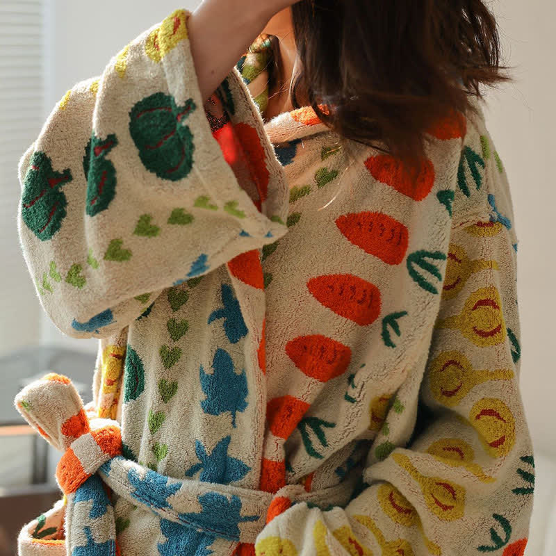 Colorful Vegetable Pattern Cotton Hooded Bathrobe