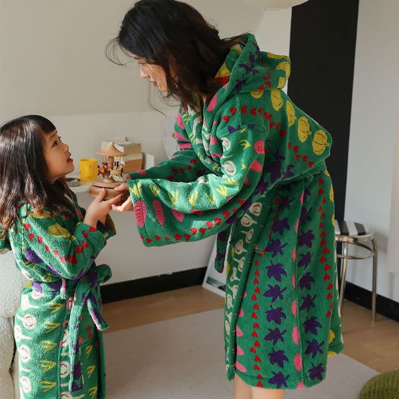 Colorful Vegetable Pattern Cotton Hooded Bathrobe