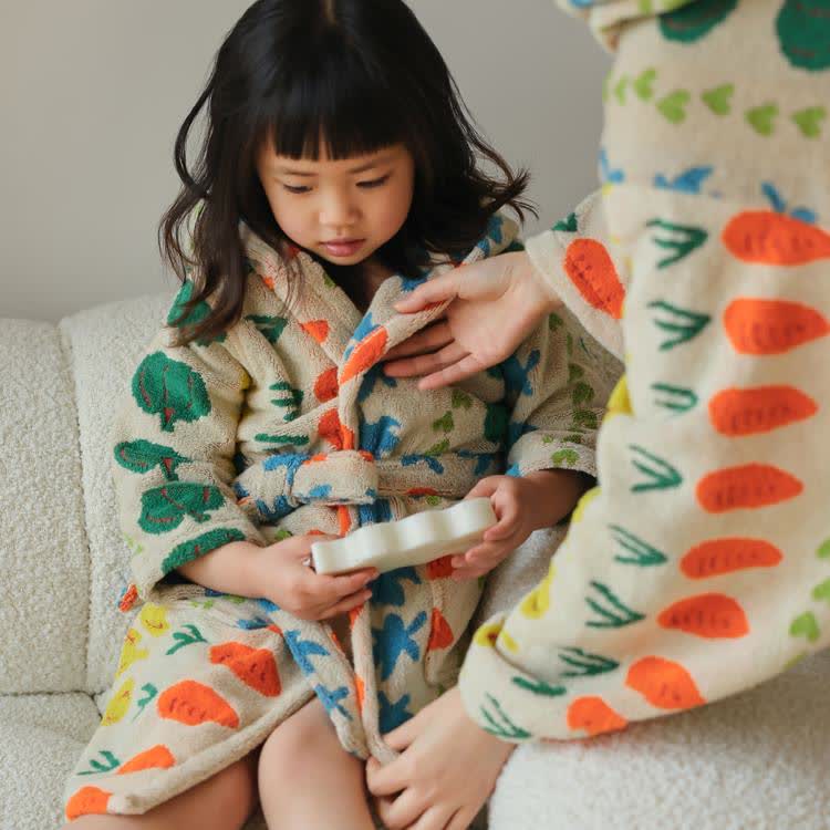 Colorful Vegetable Pattern Cotton Hooded Bathrobe