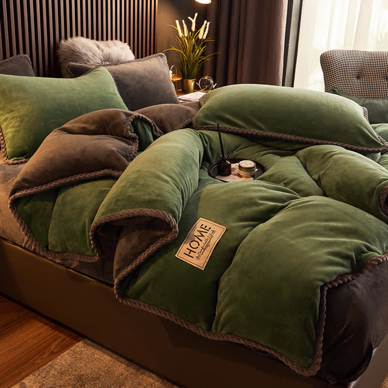 Ownkoti Solid Color Warm Flannel Bedding Set(4PCS) - image 9
