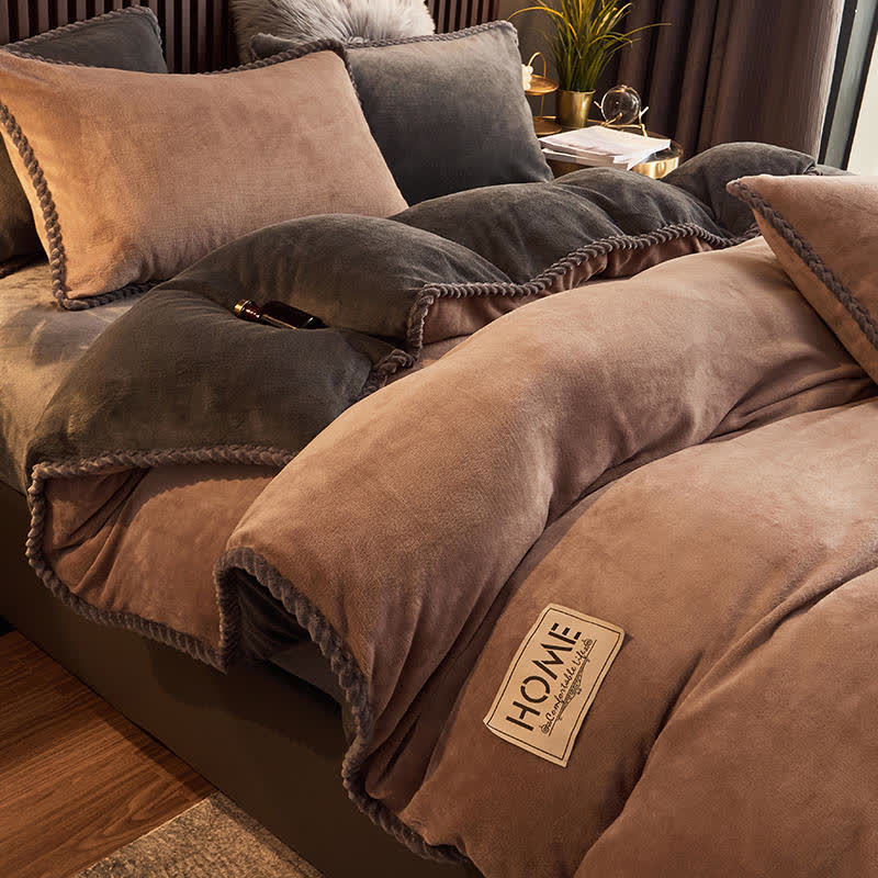 Ownkoti Solid Color Warm Flannel Bedding Set(4PCS) - image 15