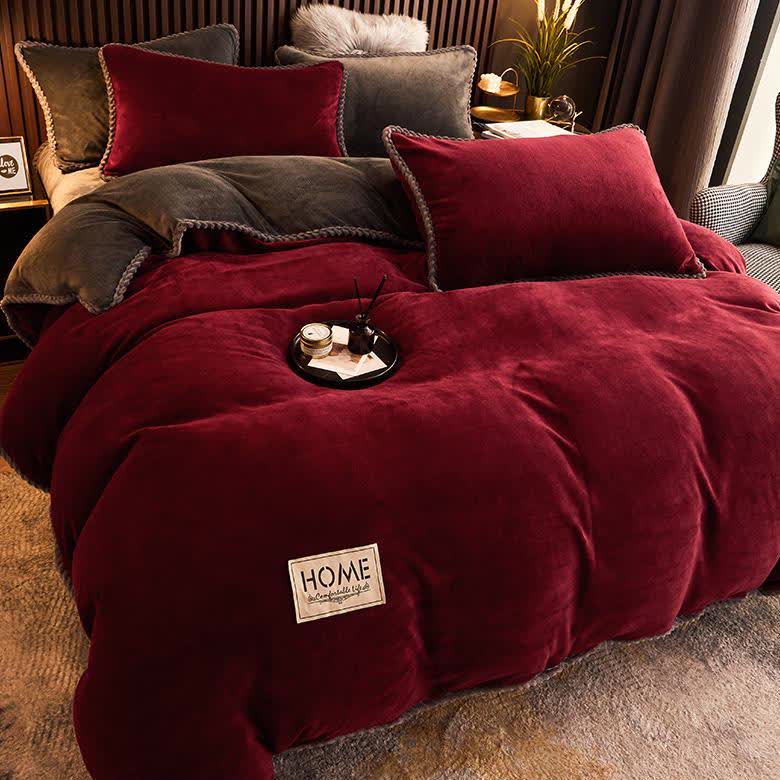 Ownkoti Solid Color Warm Flannel Bedding Set(4PCS) - image 2