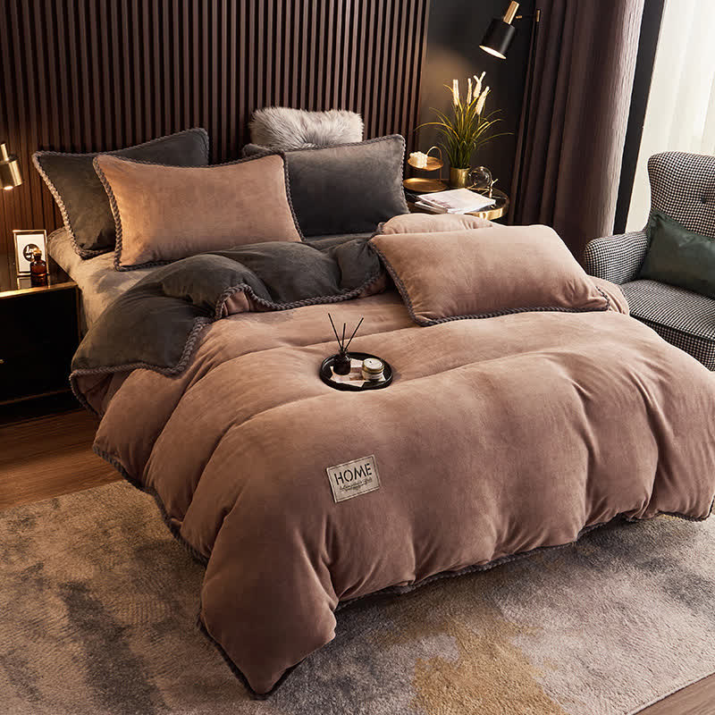 Ownkoti Solid Color Warm Flannel Bedding Set(4PCS) - image 14