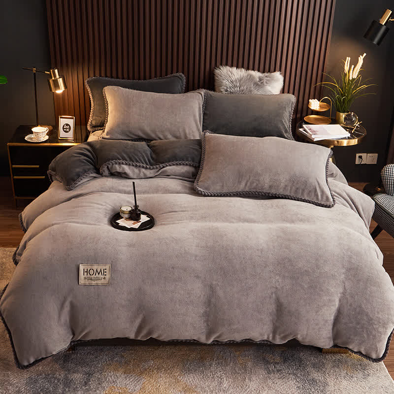 Ownkoti Solid Color Warm Flannel Bedding Set(4PCS) - Gray - 1pc Duvet Cover - King - image 6