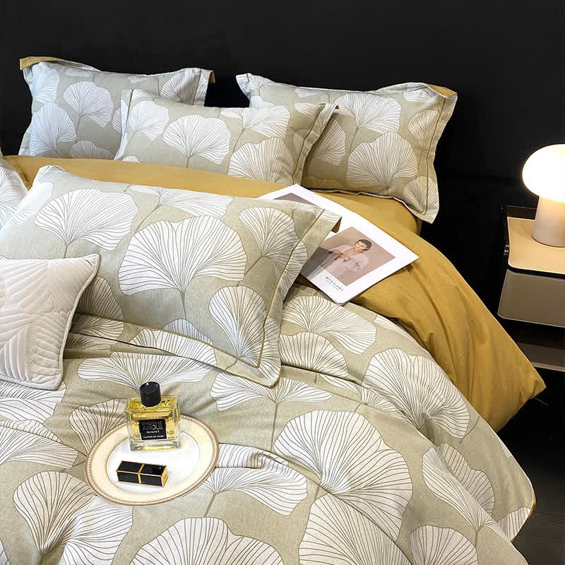 Brushed Cotton Ginkgo Leaf Flat Sheet Bedding Set(4PCS)