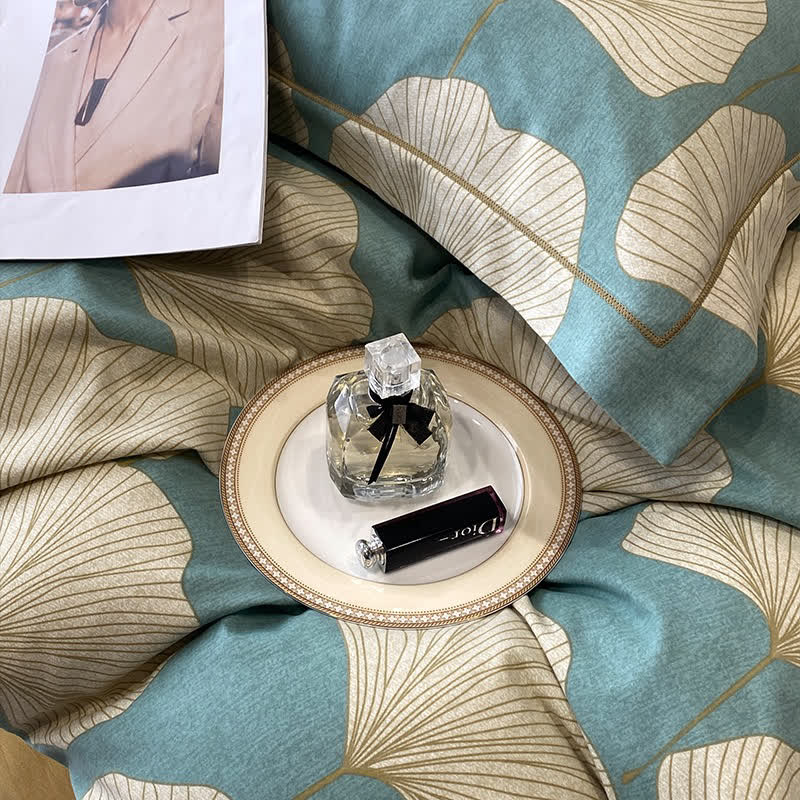 Brushed Cotton Ginkgo Leaf Flat Sheet Bedding Set(4PCS)