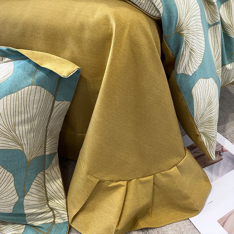 Brushed Cotton Ginkgo Leaf Flat Sheet Bedding Set(4PCS)