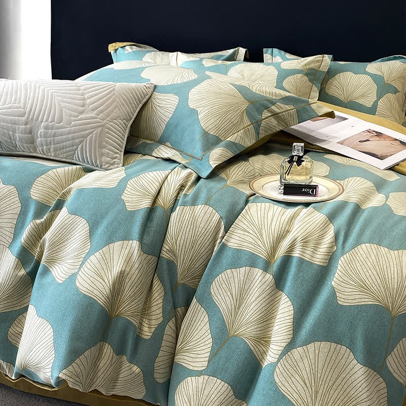 Brushed Cotton Ginkgo Leaf Flat Sheet Bedding Set(4PCS)