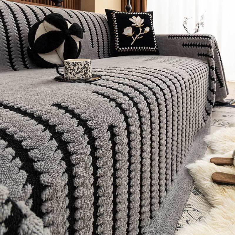 Thick Plush Chenille Stripe Sofa Cover