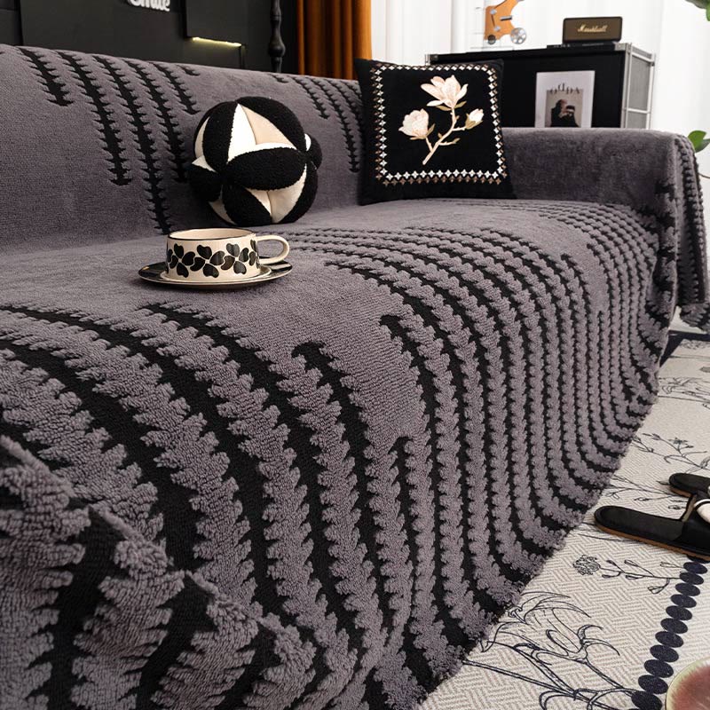 Thick Plush Chenille Stripe Sofa Cover