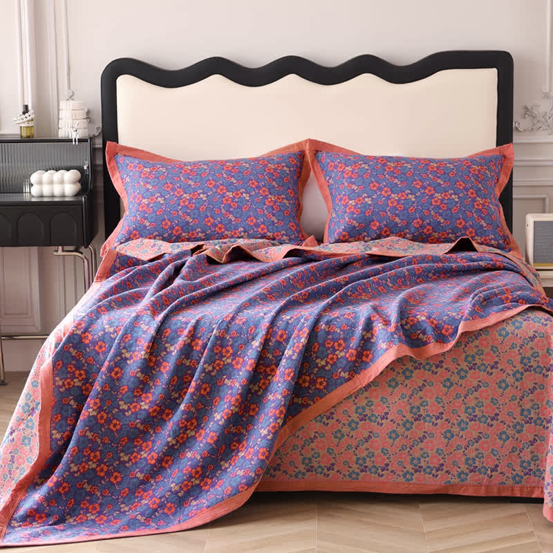 Floral Jacquard Cotton Gauze Reversible Quilt