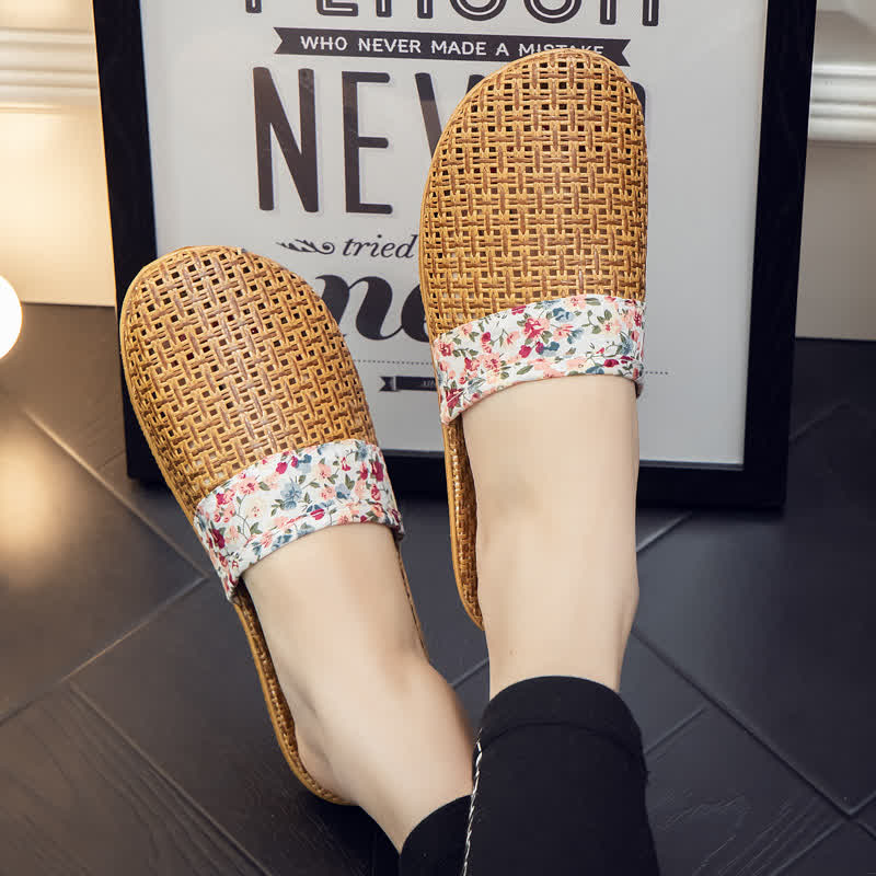 Rattan Woven Elegant Floral House Slippers