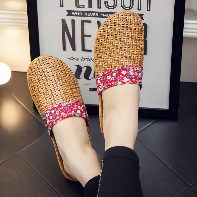 Rattan Woven Elegant Floral House Slippers
