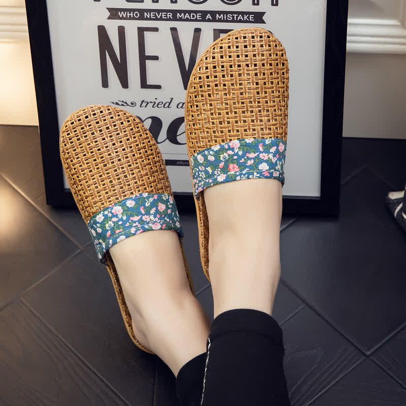 Rattan Woven Elegant Floral House Slippers