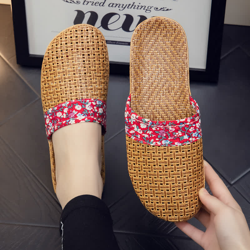 Rattan Woven Elegant Floral House Slippers