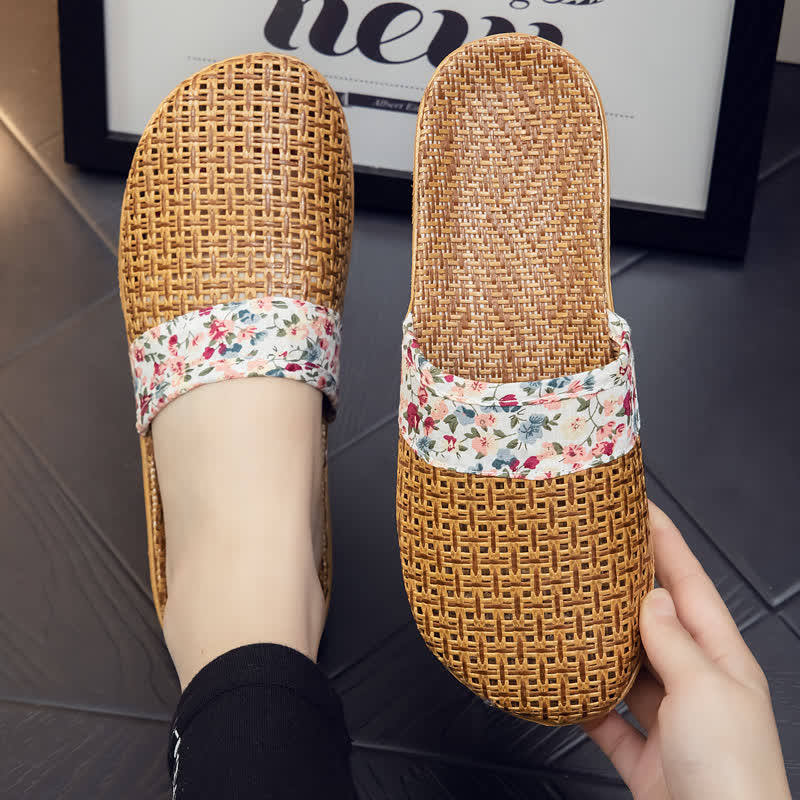 Rattan Woven Elegant Floral House Slippers