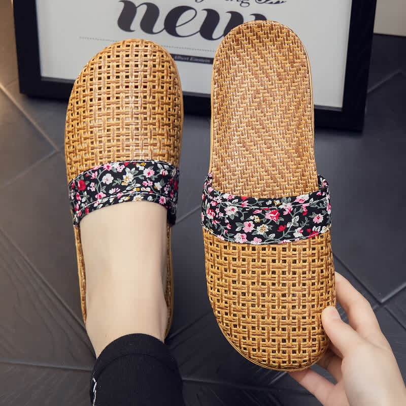 Rattan Woven Elegant Floral House Slippers