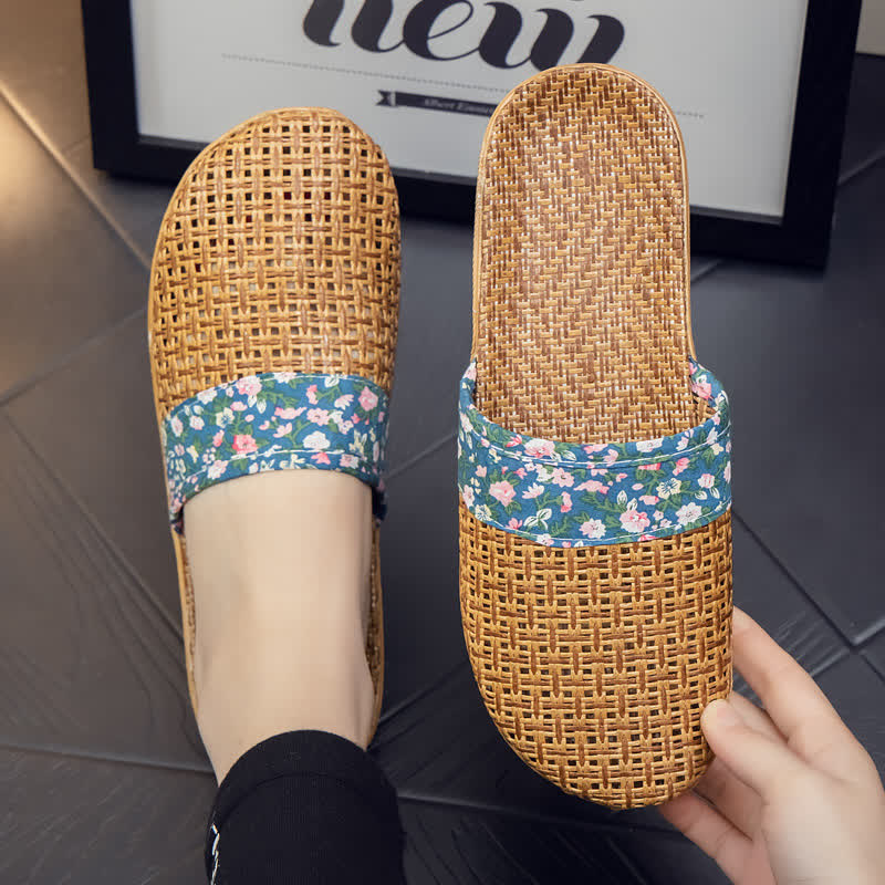 Rattan Woven Elegant Floral House Slippers