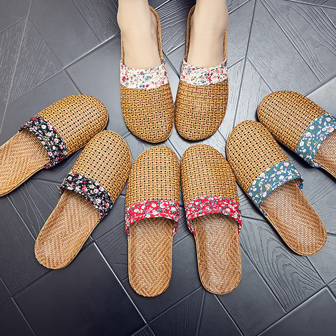 Rattan Woven Elegant Floral House Slippers