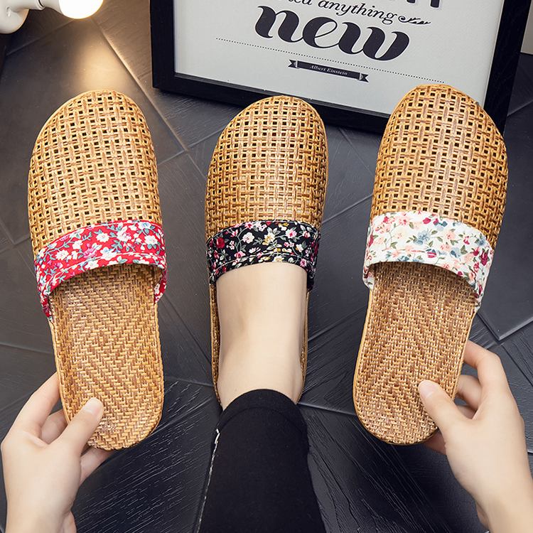 Rattan Woven Elegant Floral House Slippers