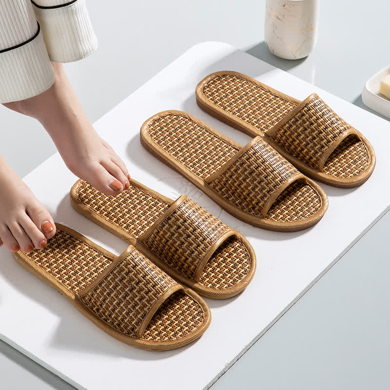 Rattan Breathable Anti-slip Couple House Slippers