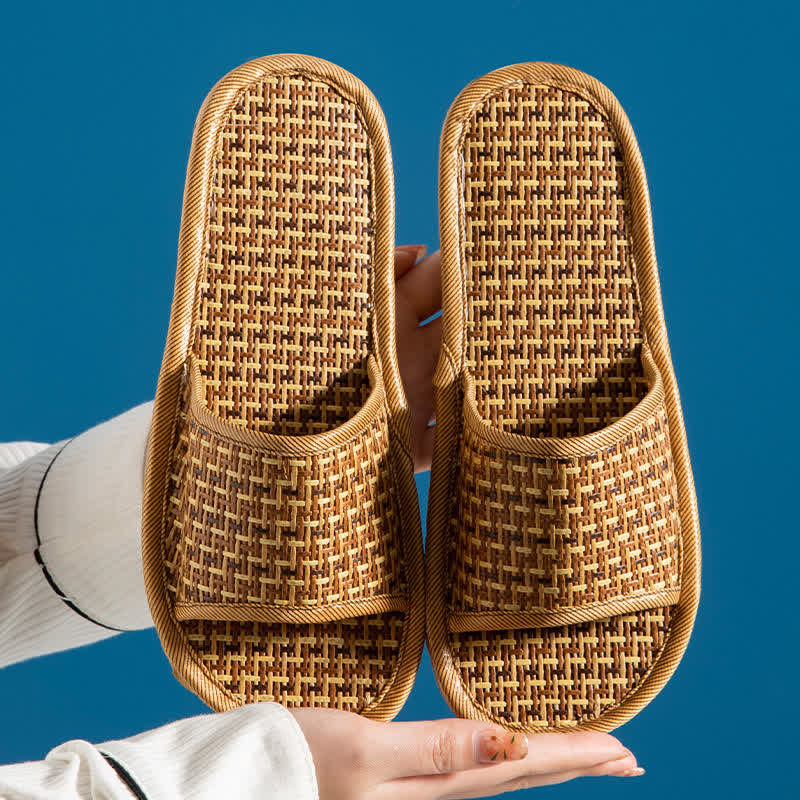 Rattan Breathable Anti-slip Couple House Slippers