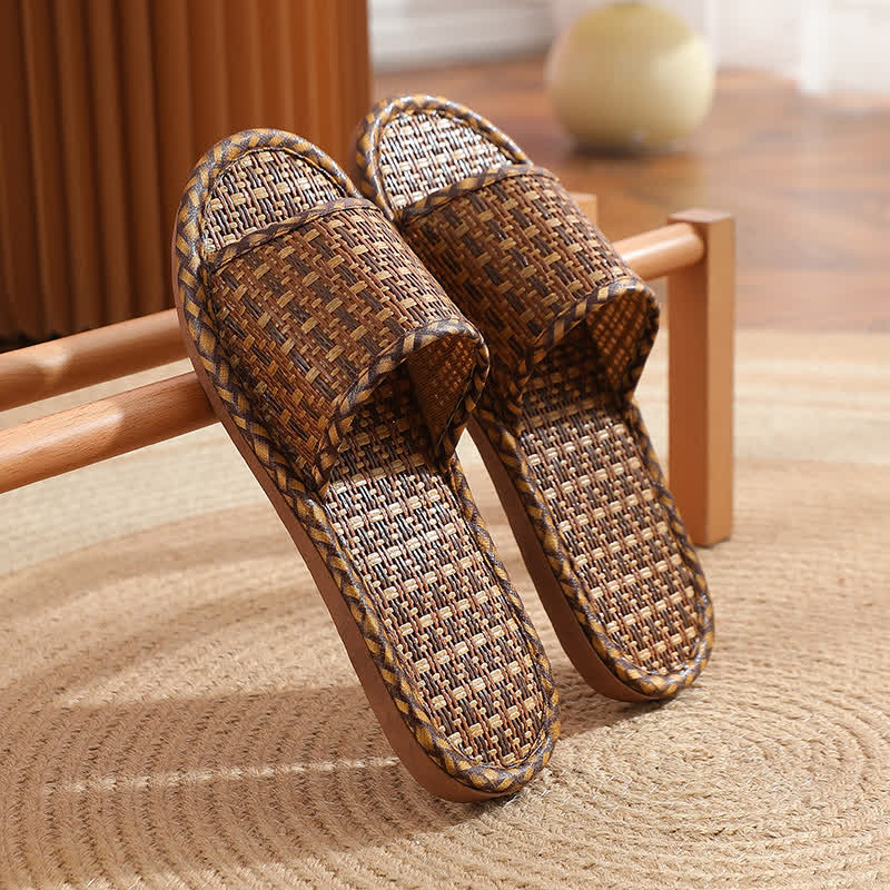 Rattan Breathable Anti-slip Couple House Slippers