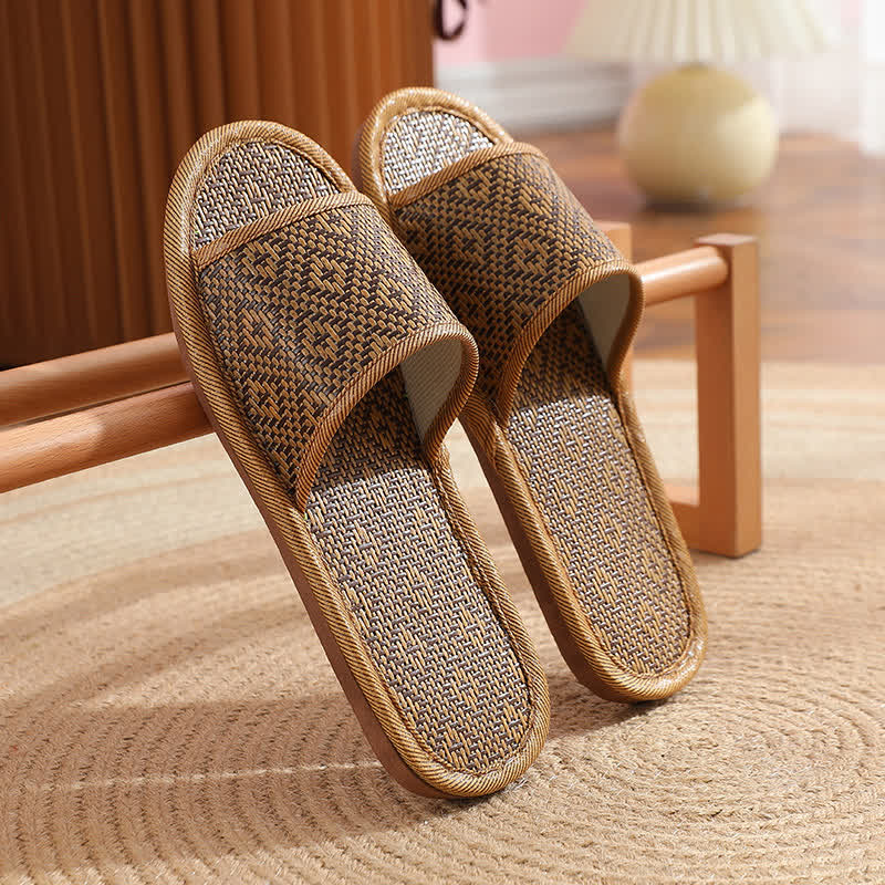 Rattan Breathable Anti-slip Couple House Slippers