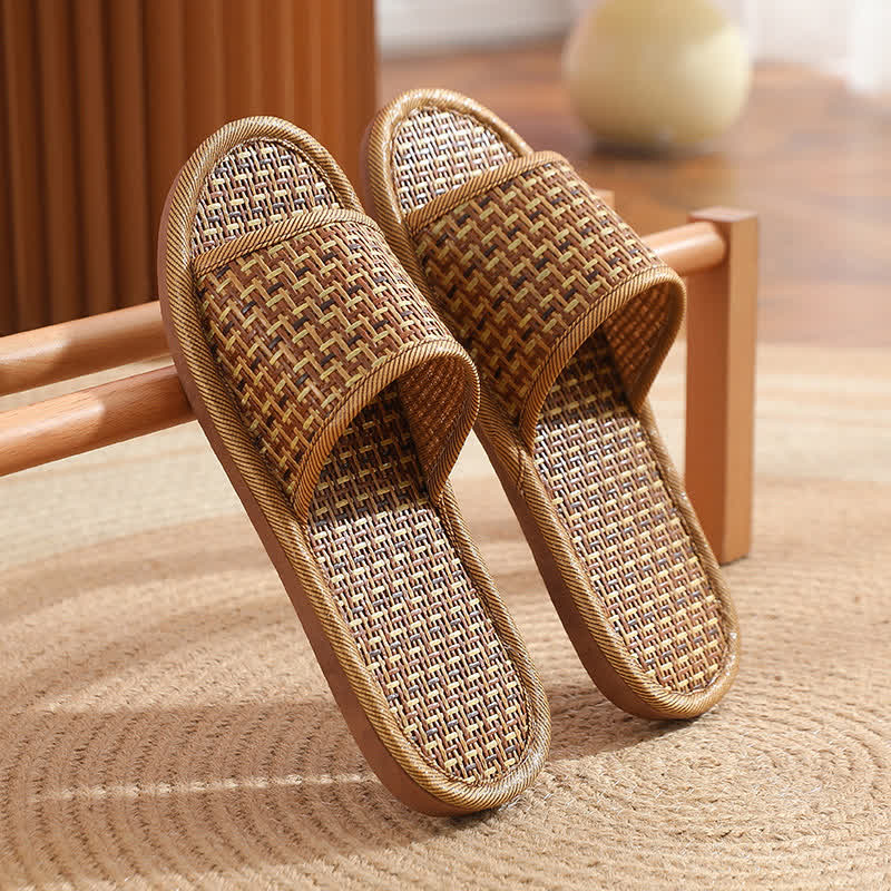 Rattan Breathable Anti-slip Couple House Slippers