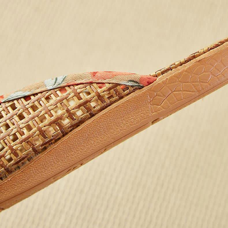 Rattan Woven Linen Bow-knot House Slippers