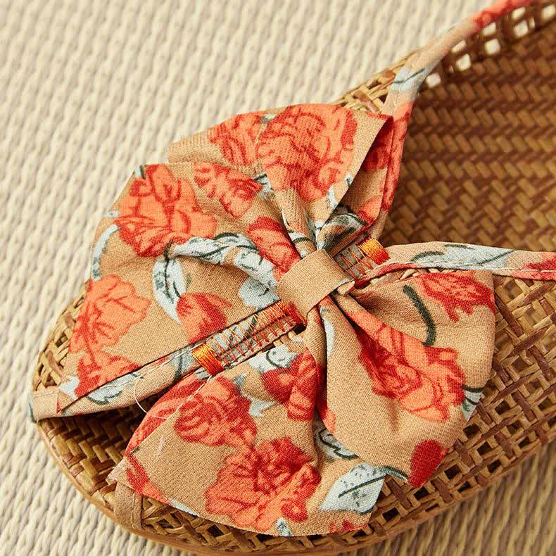 Rattan Woven Linen Bow-knot House Slippers