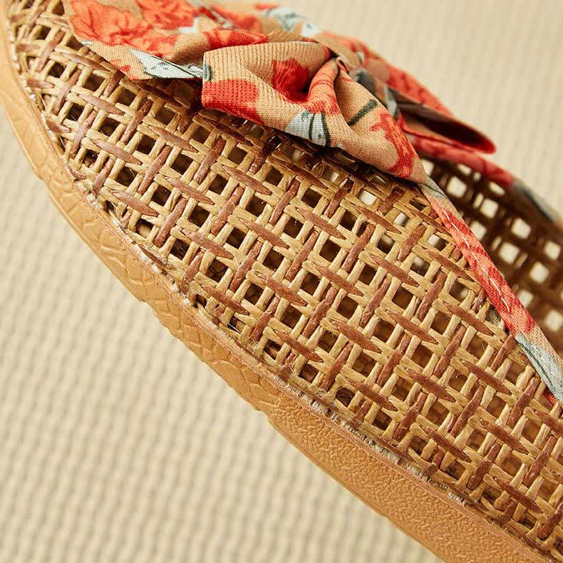 Rattan Woven Linen Bow-knot House Slippers