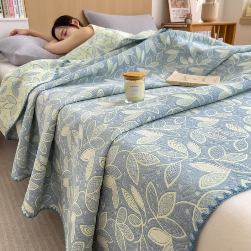 Elegant Leaf Cotton Layers Gauze Reversible Coverlet
