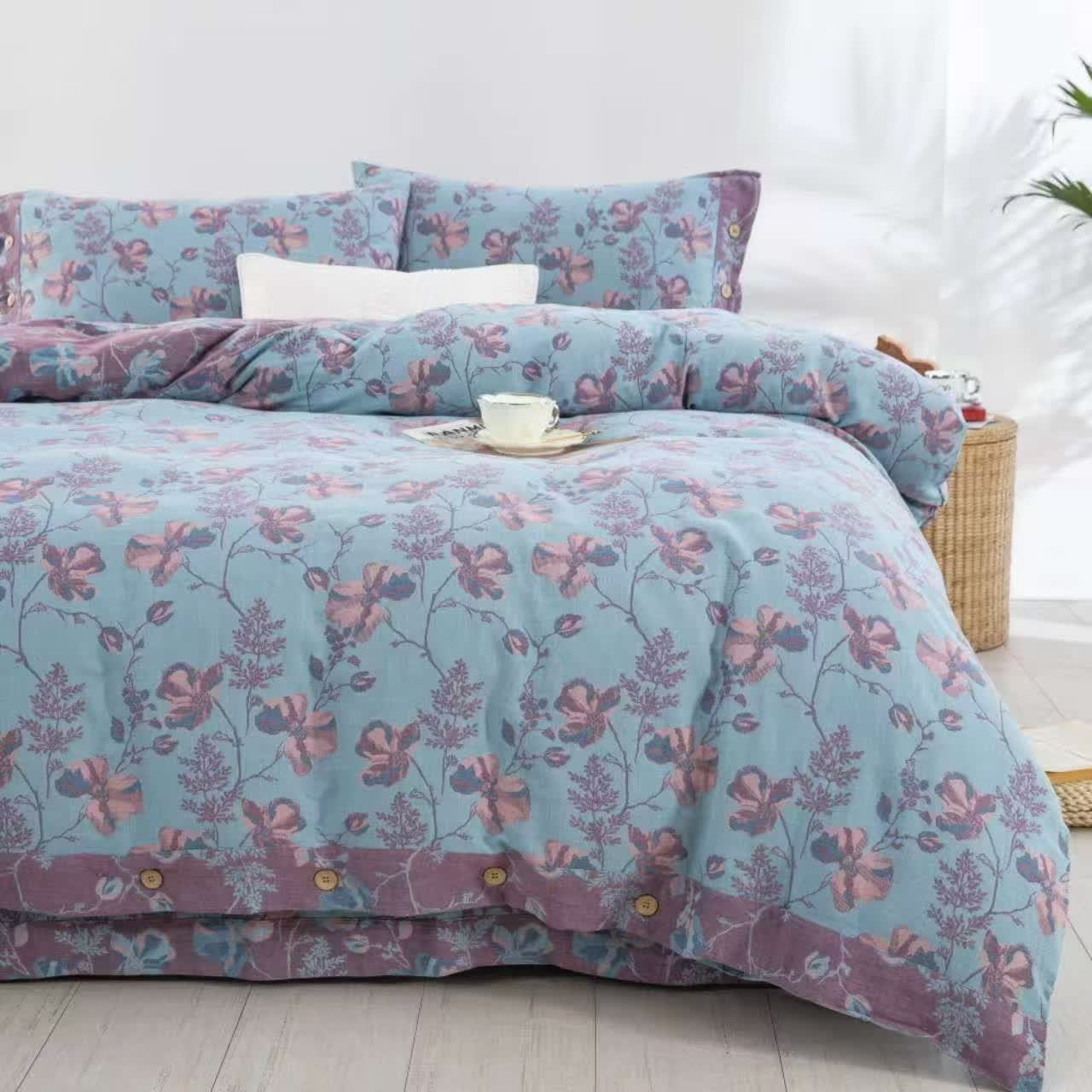 Blooming Flowers Cotton Gauze Bedding Set (4PCS)