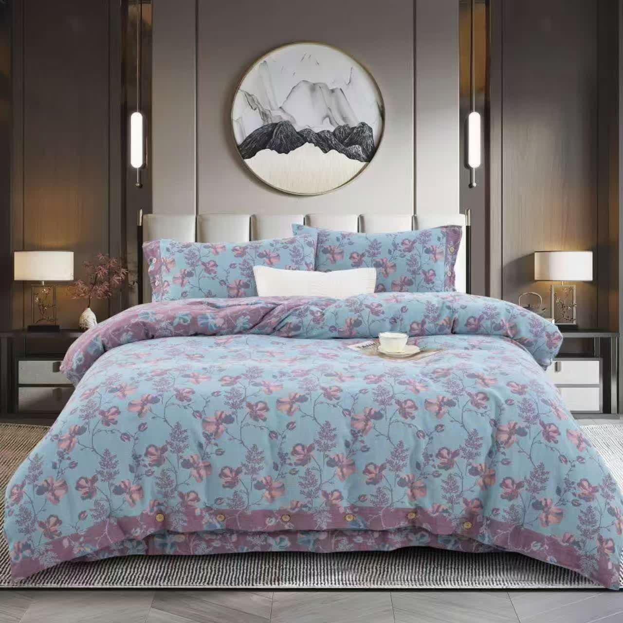 Blooming Flowers Cotton Gauze Bedding Set (4PCS)