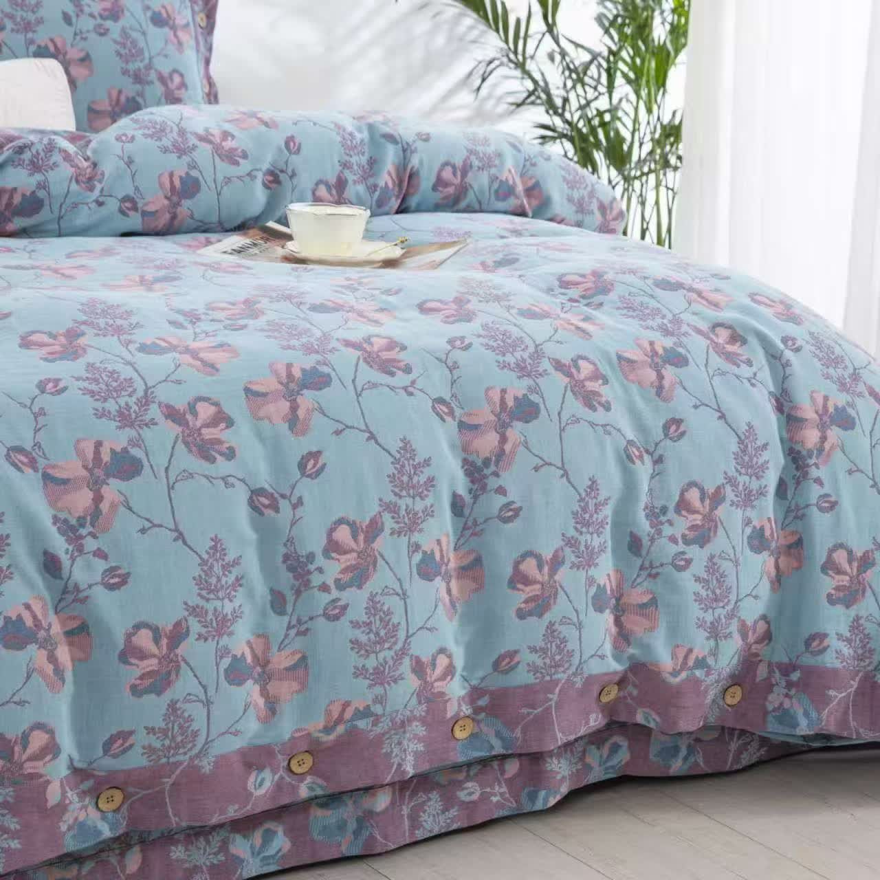 Blooming Flowers Cotton Gauze Bedding Set (4PCS)