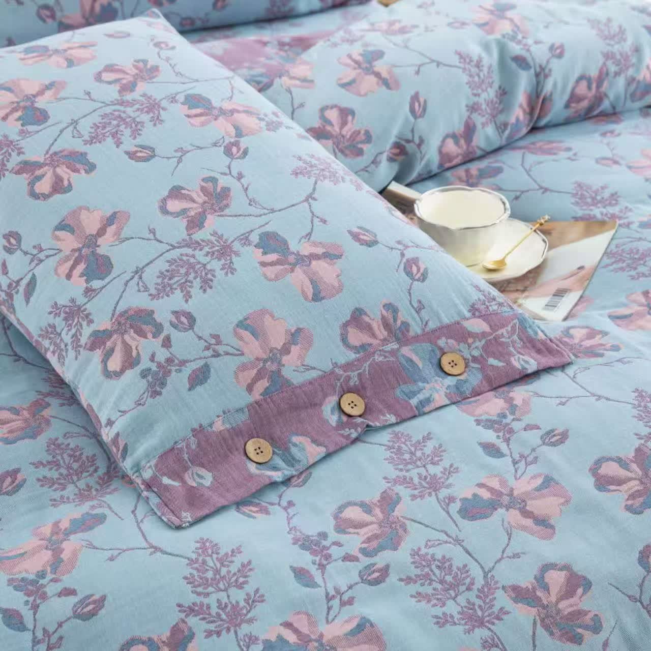 Blooming Flowers Cotton Gauze Bedding Set (4PCS)