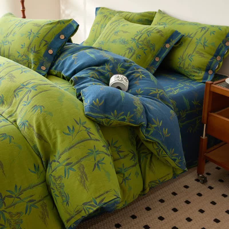 Ownkoti Bamboo Plant Cotton Gauze Reversible Bedding Set (4PCS)  - image 1