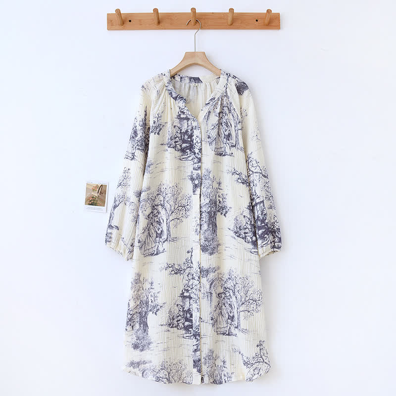 Toile Print Cotton Gauze Nightdress