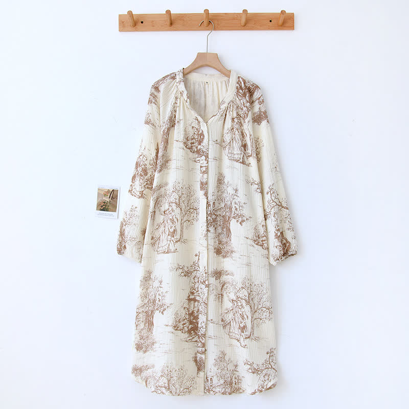 Toile Print Cotton Gauze Nightdress