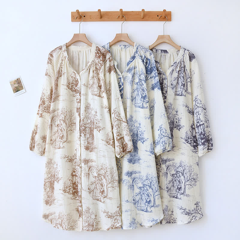 Toile Print Cotton Gauze Nightdress