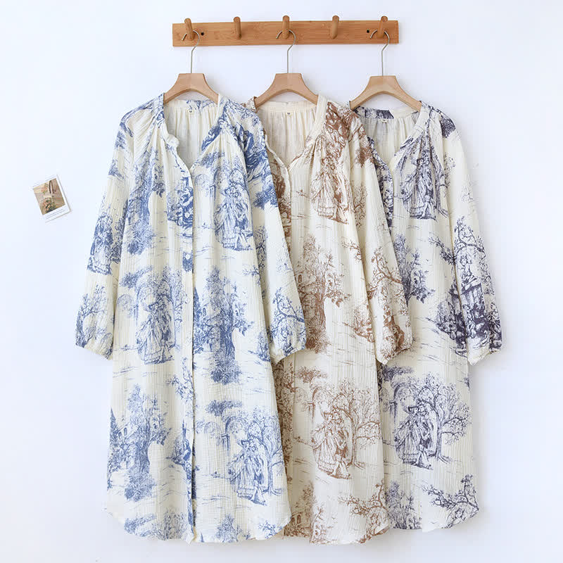 Toile Print Cotton Gauze Nightdress