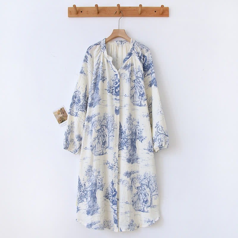 Toile Print Cotton Gauze Nightdress