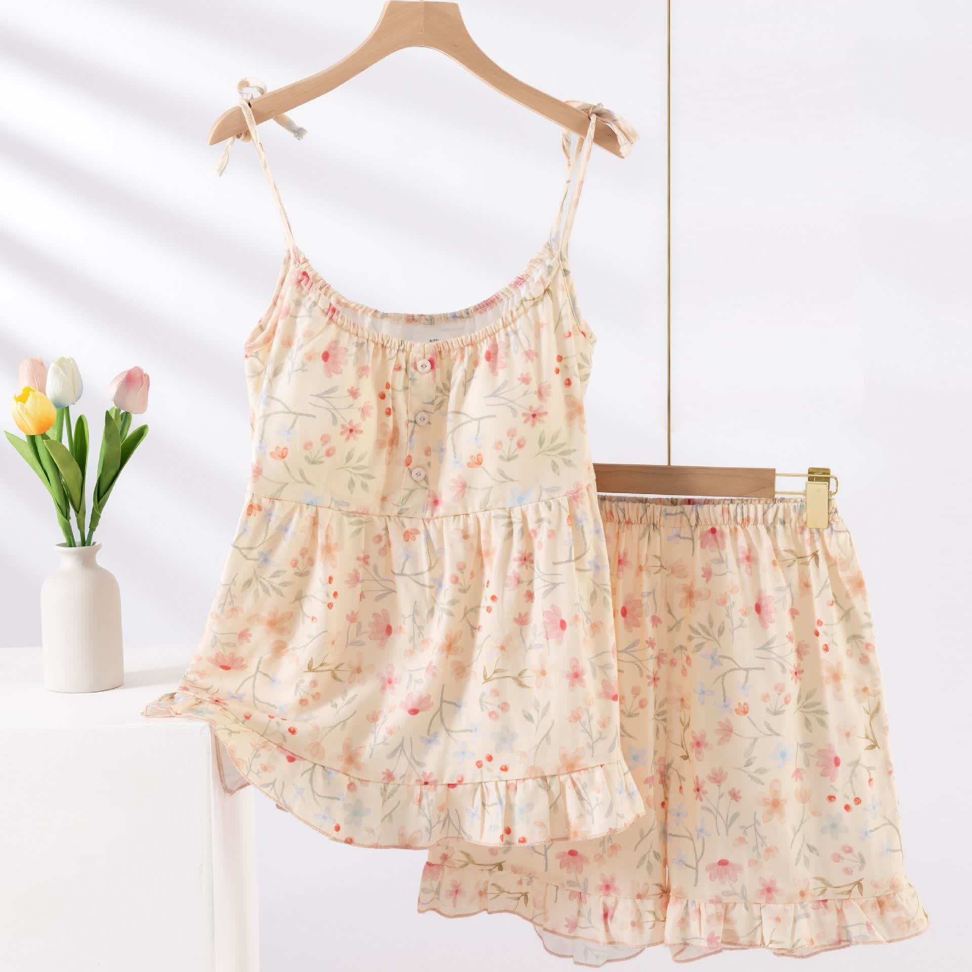 Floral Cotton Camisole Shorts Pajama Set