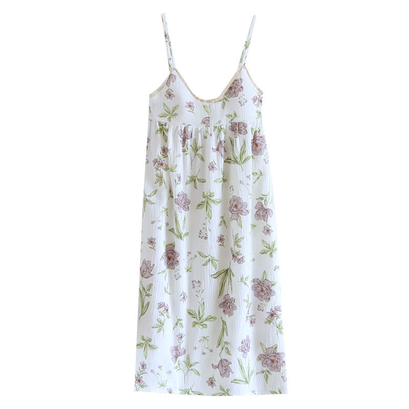 Violet Print Cotton Padded Cami Nightgown
