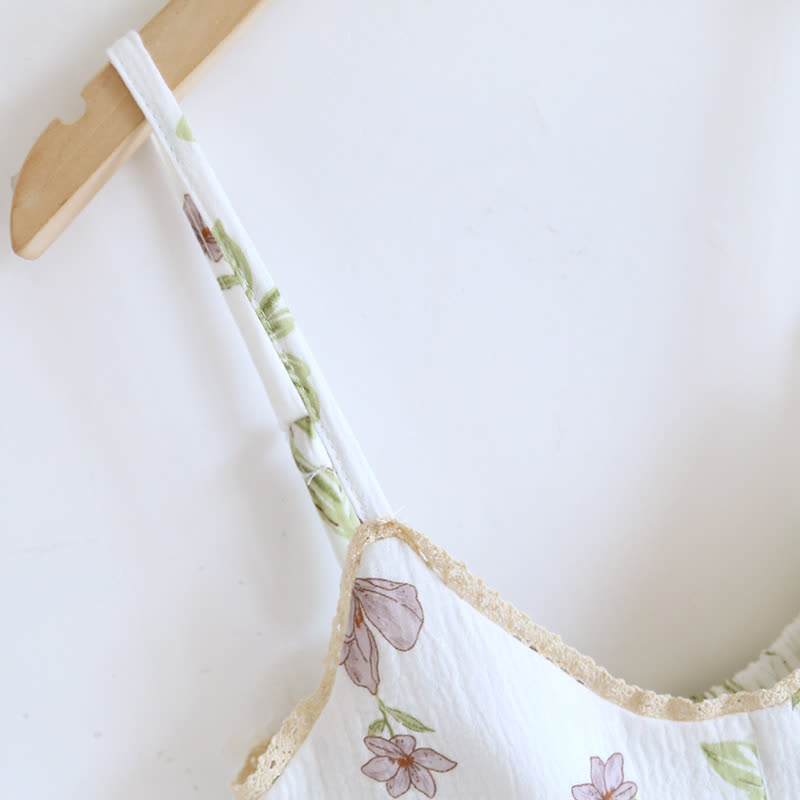 Violet Print Cotton Padded Cami Nightgown